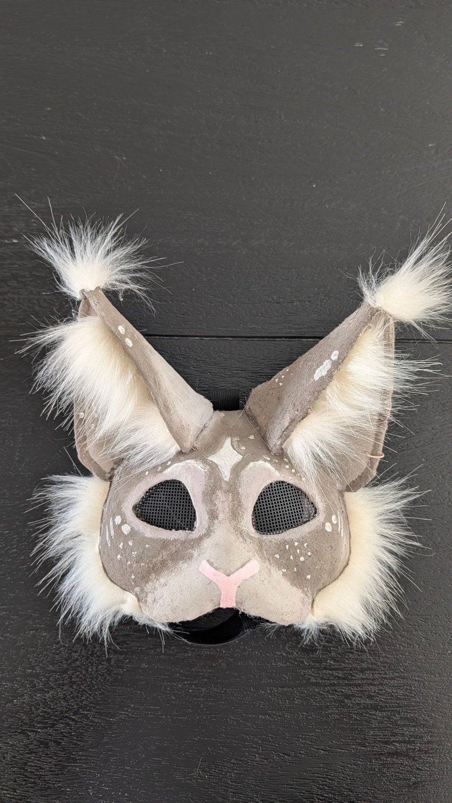 Handgemaakt Therian Masker - Lynx/Kat, Hobby en Vrije tijd, Knutselen, Gebruikt, Handgemaakt, Ophalen of Verzenden, Grijs