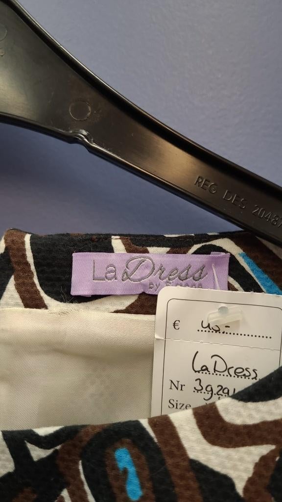 LaDress koker jurk blauw / wit / zwart + ceintuur XXS 39291, Blauw, ., Ophalen of Verzenden, Zo goed als nieuw