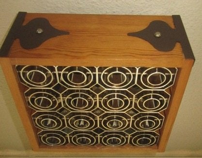 Vintage plafondlamp; vierkante lamp, Gebruikt, Vintage, Hout, Bruin