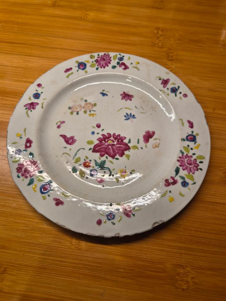 Antiek Chinees Famille Rose Bord - 18e Eeuw (Kintsugi), Antiek en Kunst, Ophalen of Verzenden