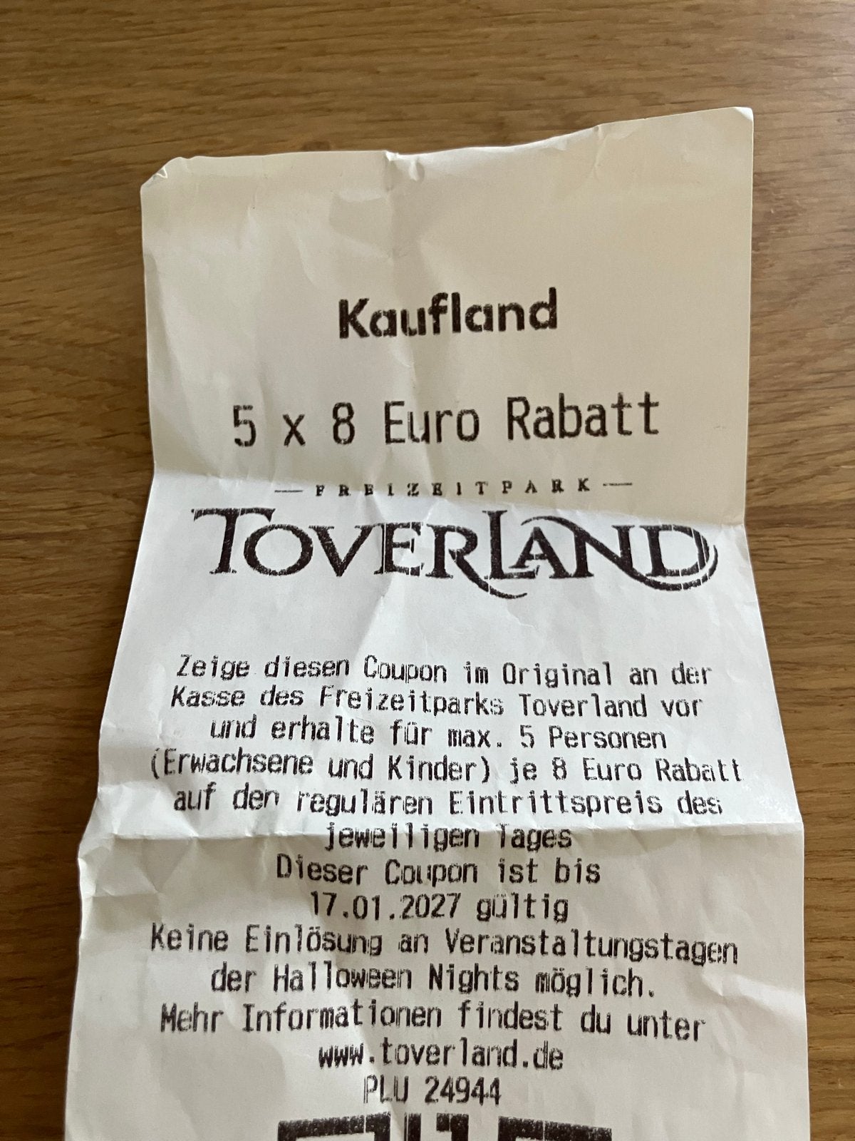 Toverland korting 5 x 8 euro, Tickets en Kaartjes, Recreatie | Pretparken en Attractieparken, Eén persoon, Kortingskaart