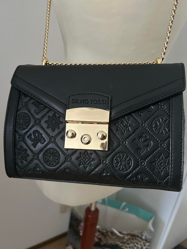 Silvio Tossi Leren Tas Zwart met Goudaccenten - Nieuw, Ophalen of Verzenden, Nieuw, Zwart, Handtas