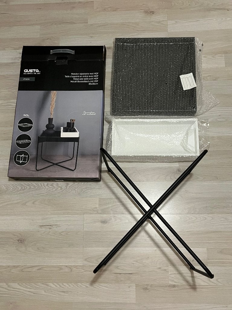 Side table, Huis en Inrichting, Tafels | Sidetables, Gebruikt, 25 tot 50 cm, Minder dan 50 cm, Vierkant, Overige houtsoorten, Metaal