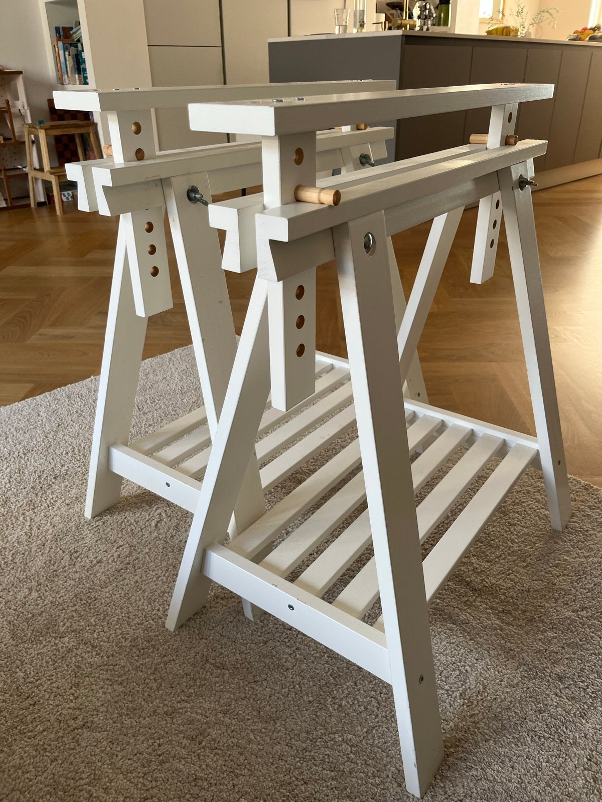 IKEA MITTBACK schragen - wit, massief hout, Ophalen, Tafelpoot, Minder dan 50 cm, 50 tot 100 cm