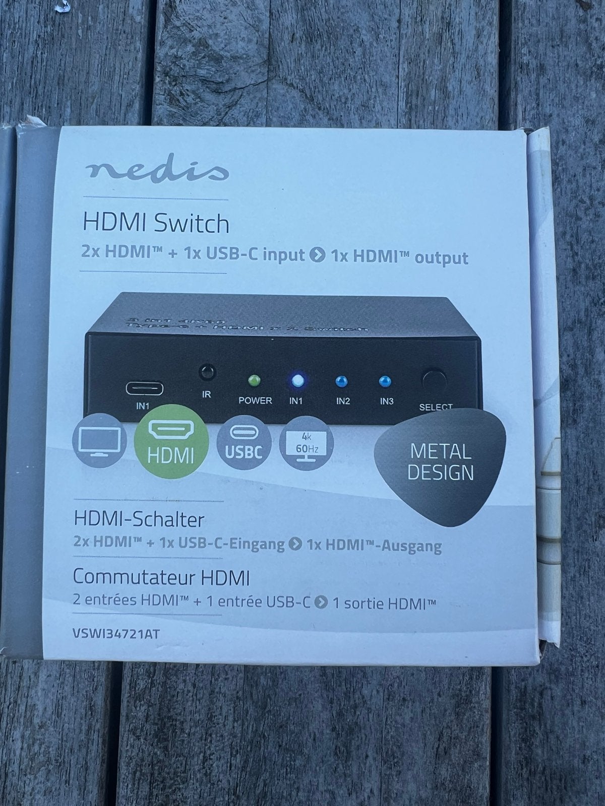 Nedis HDMI Switch 2x HDMI + 1x USB-C input 1x HDMI output, Ophalen of Verzenden, Nieuw, Minder dan 2 meter, HDMI-kabel