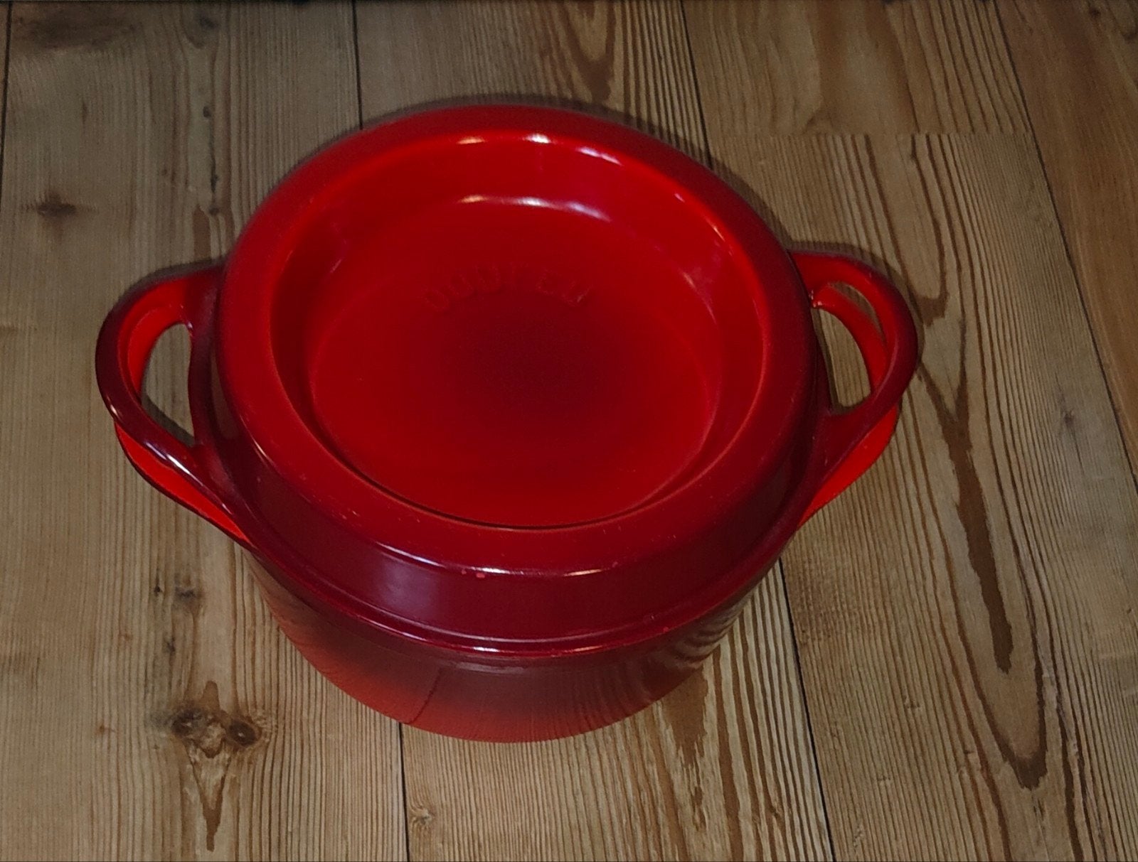 Le Creuset coucance braadpan 26 cm rood gietijzer, Gebruikt, Le Creuset, Ophalen of Verzenden, Met deksel