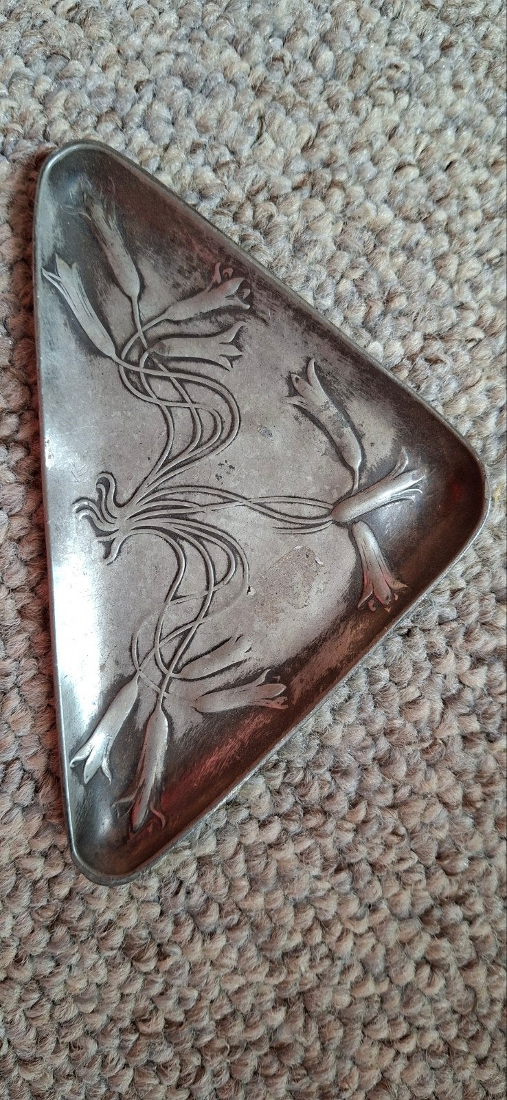 art nouveau vide poche tin frans driehoekig gemerkt 185, Antiek en Kunst, Ophalen of Verzenden