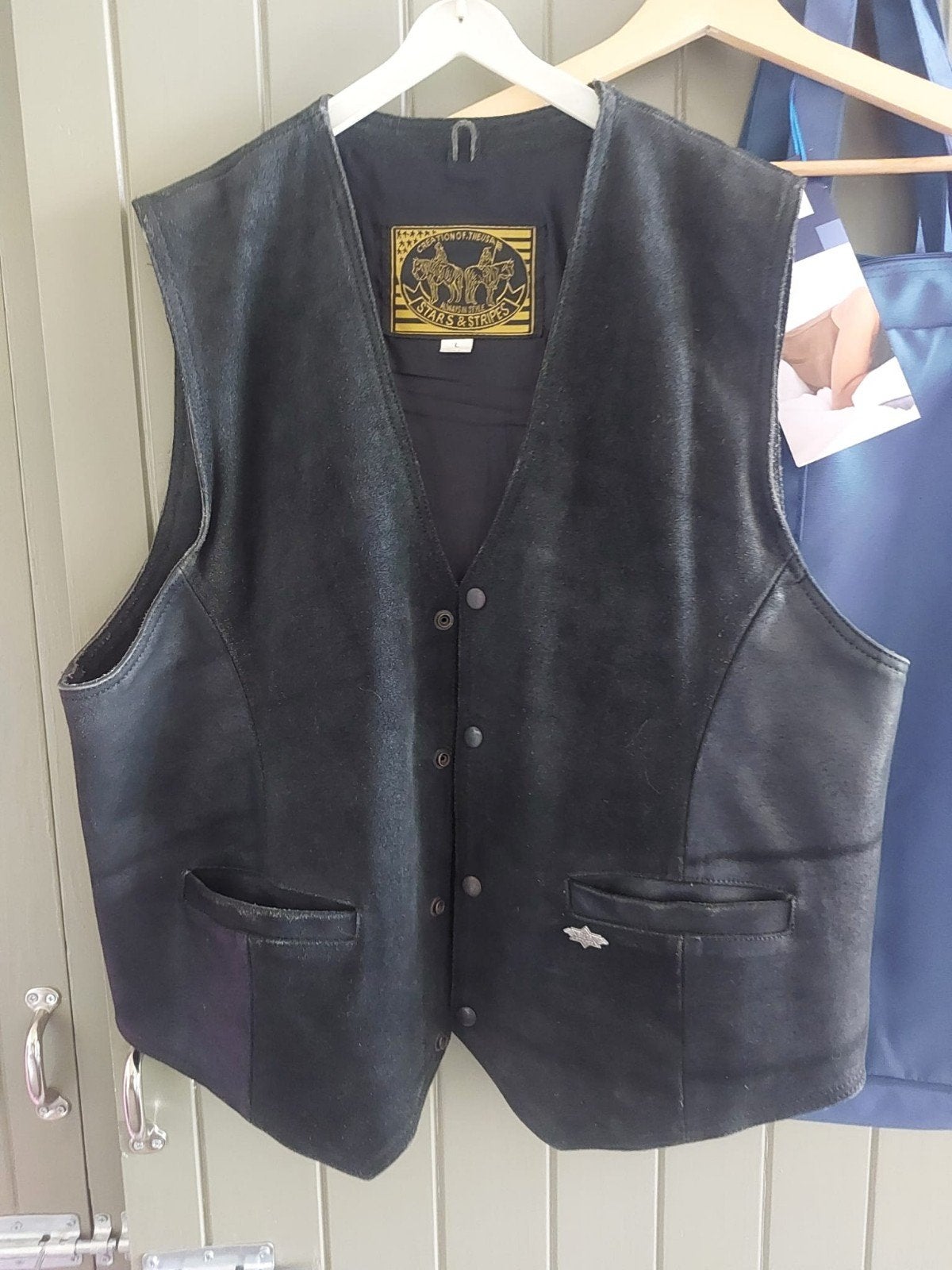 Zwart leren western vest Stars&Stripes met indiaan, maat L, Ophalen of Verzenden, Zo goed als nieuw