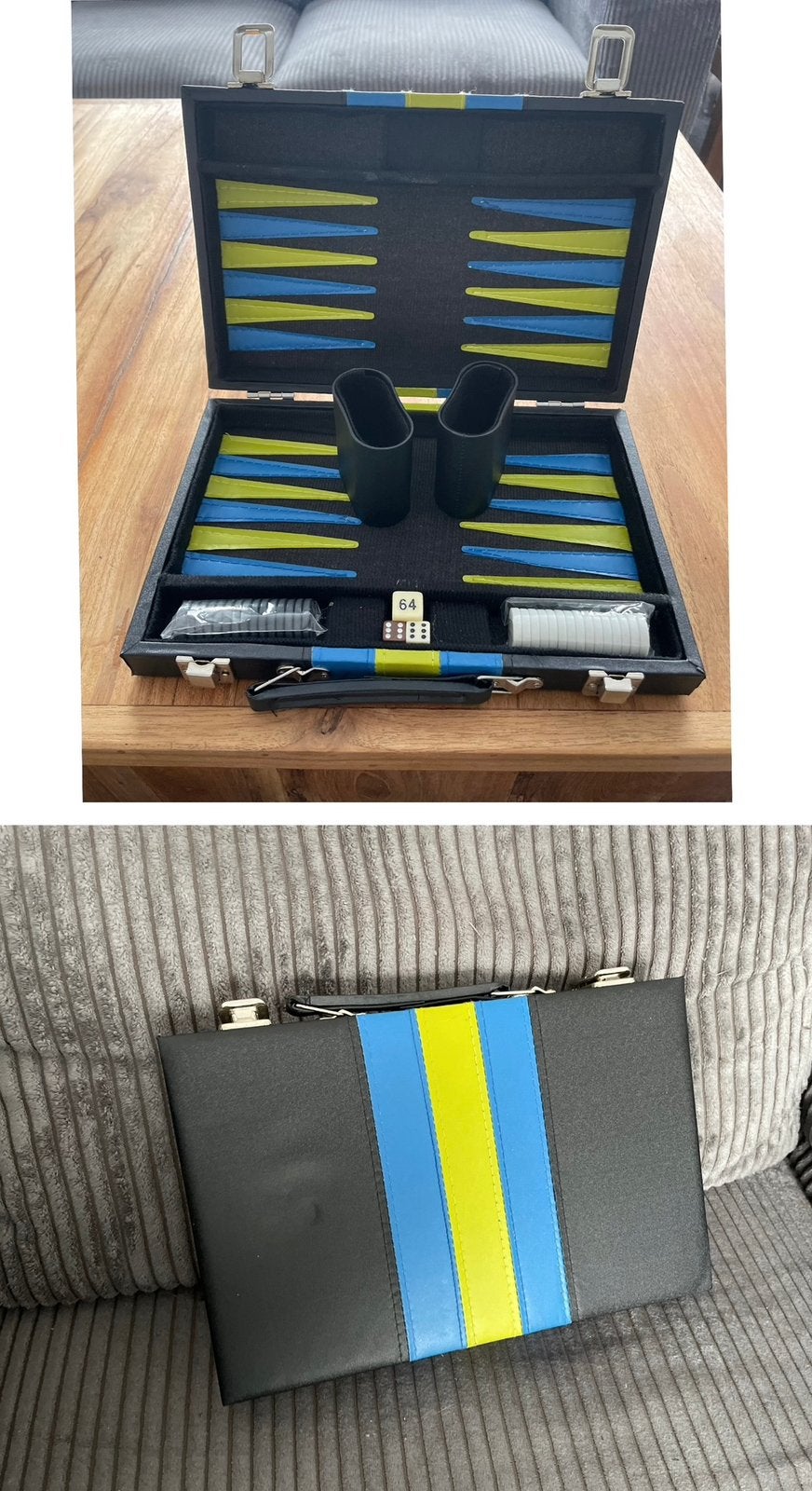 Nieuw zwarte koffer backgammon reis bordspel 27cm x 17/36 cm, Ophalen of Verzenden, Zo goed als nieuw