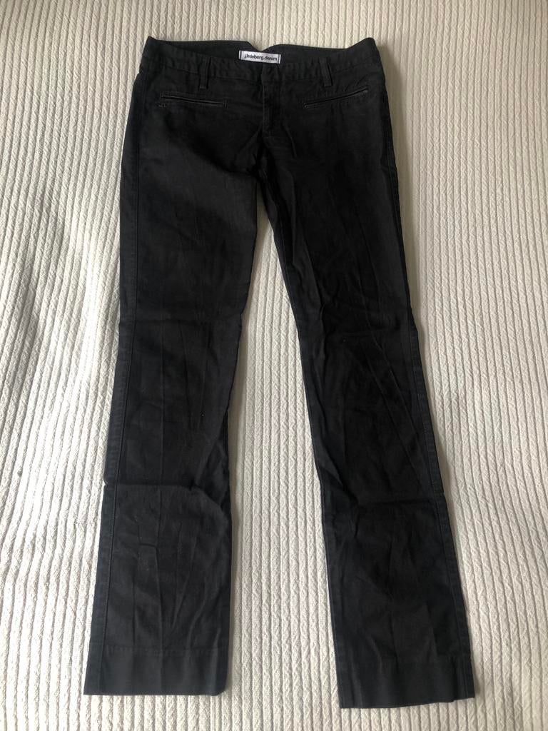 J. Lindeberg Denim Zwart Maat 38 met Leren Details, Kleding | Dames, Broeken en Pantalons, Ophalen of Verzenden, Gedragen, Maat 38/40 (M)