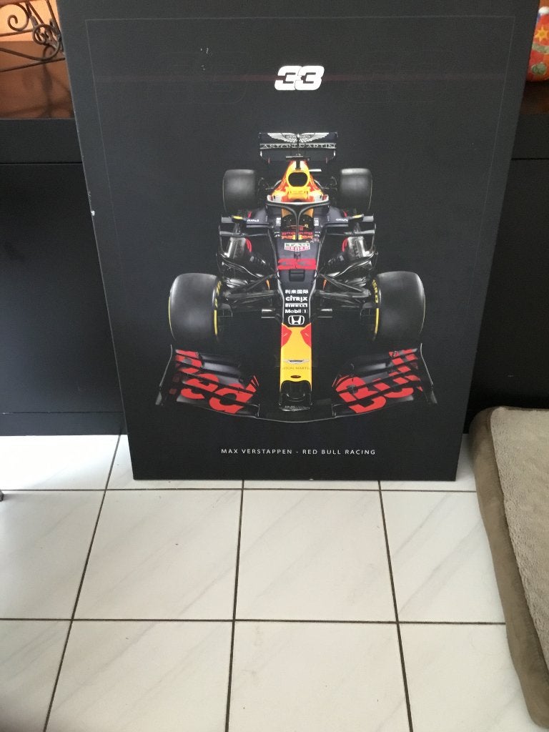 Max Verstappen raceauto op canvas, Op houten frame, Print, Textiel, Ophalen
