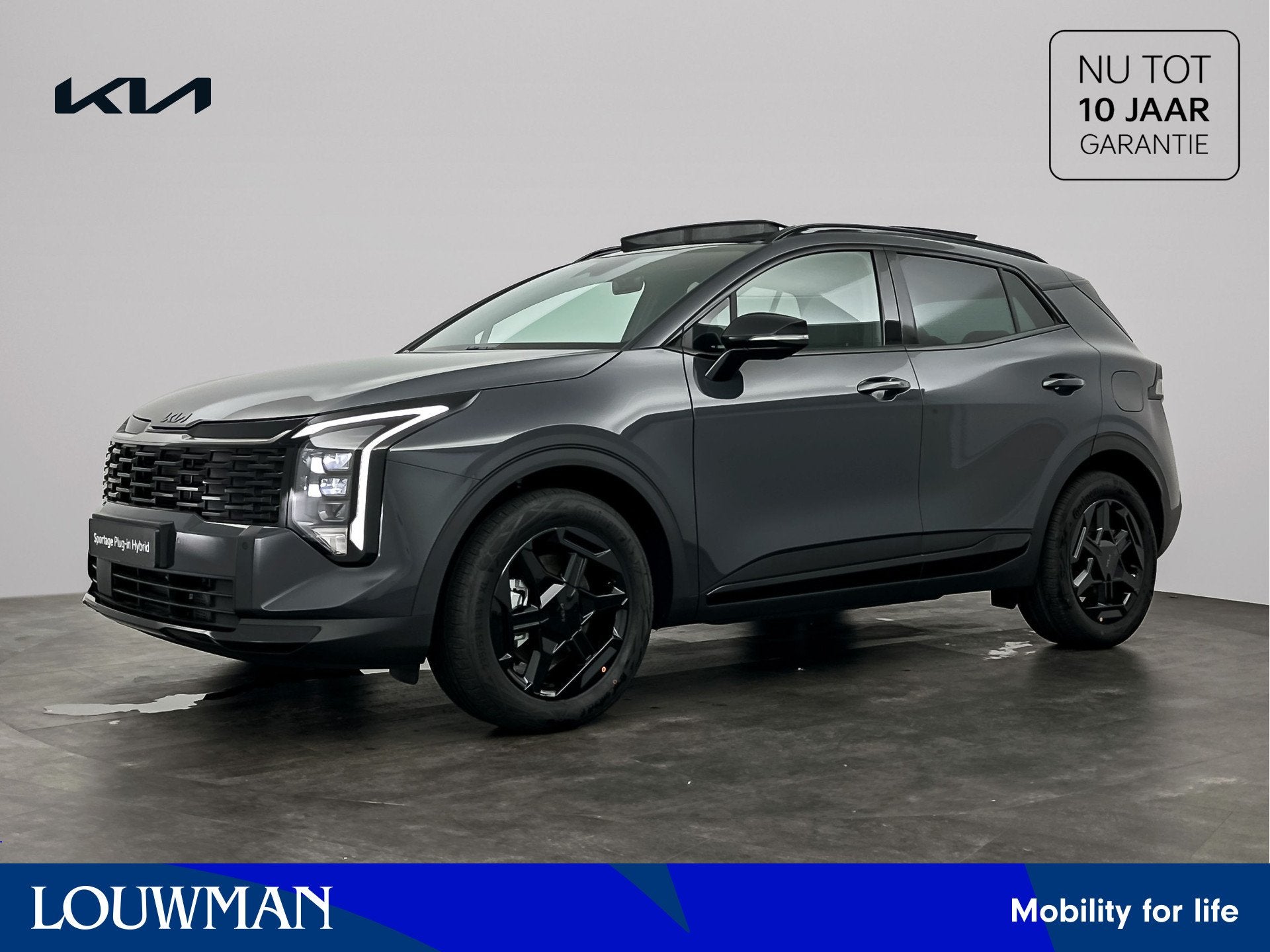 Kia Sportage 1.6 T-GDi Hybrid Black Edition Advanced, Auto's, Zwart, 4 cilinders, Leder, Hybride Elektrisch/Benzine