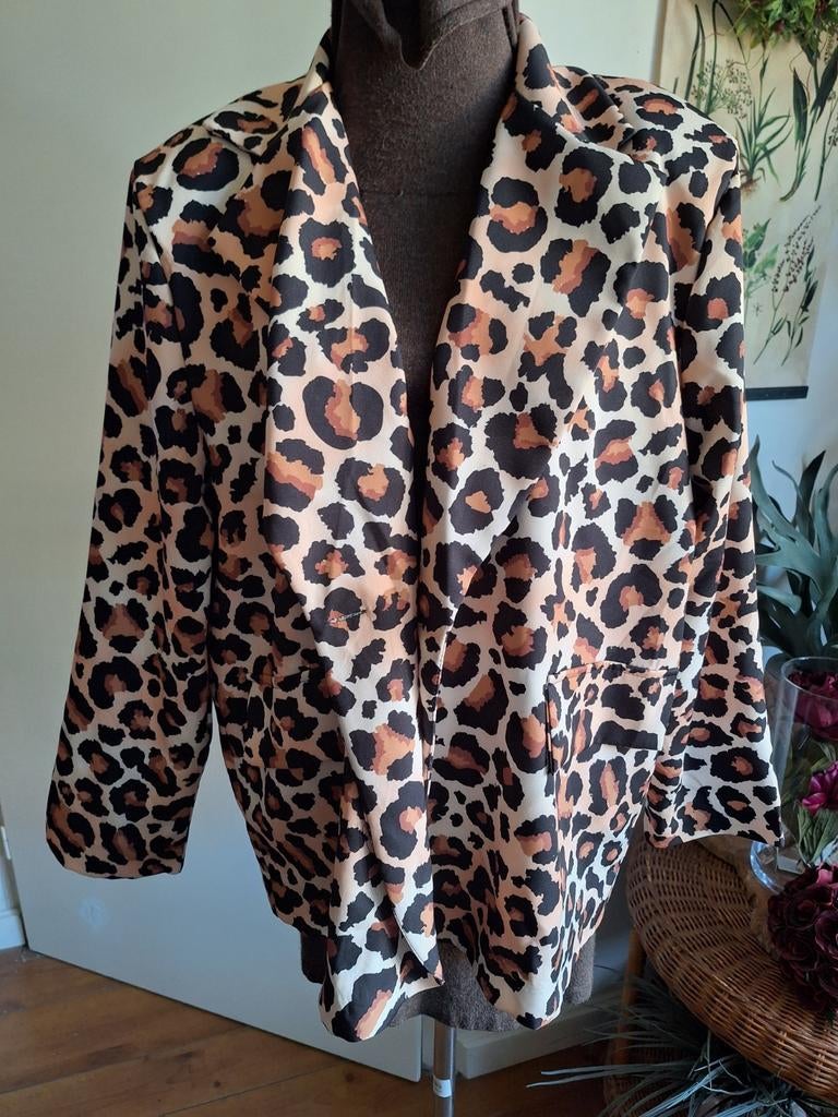 Jasje blazer l xl panterprint, Ophalen of Verzenden, Zo goed als nieuw, Maat 46/48 (XL) of groter, Zwart