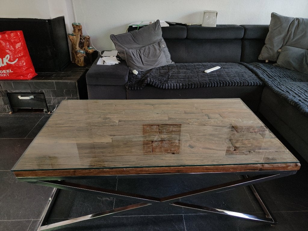 Salontafel  en eettafel met stoelen, Ophalen, Glas, 50 tot 100 cm, Zo goed als nieuw