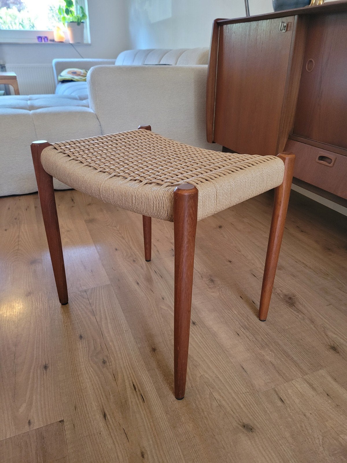 Niels Møller Hocker Model 80A - Teak & Nieuw Papercord, Ophalen, Gebruikt, Hout, Eén