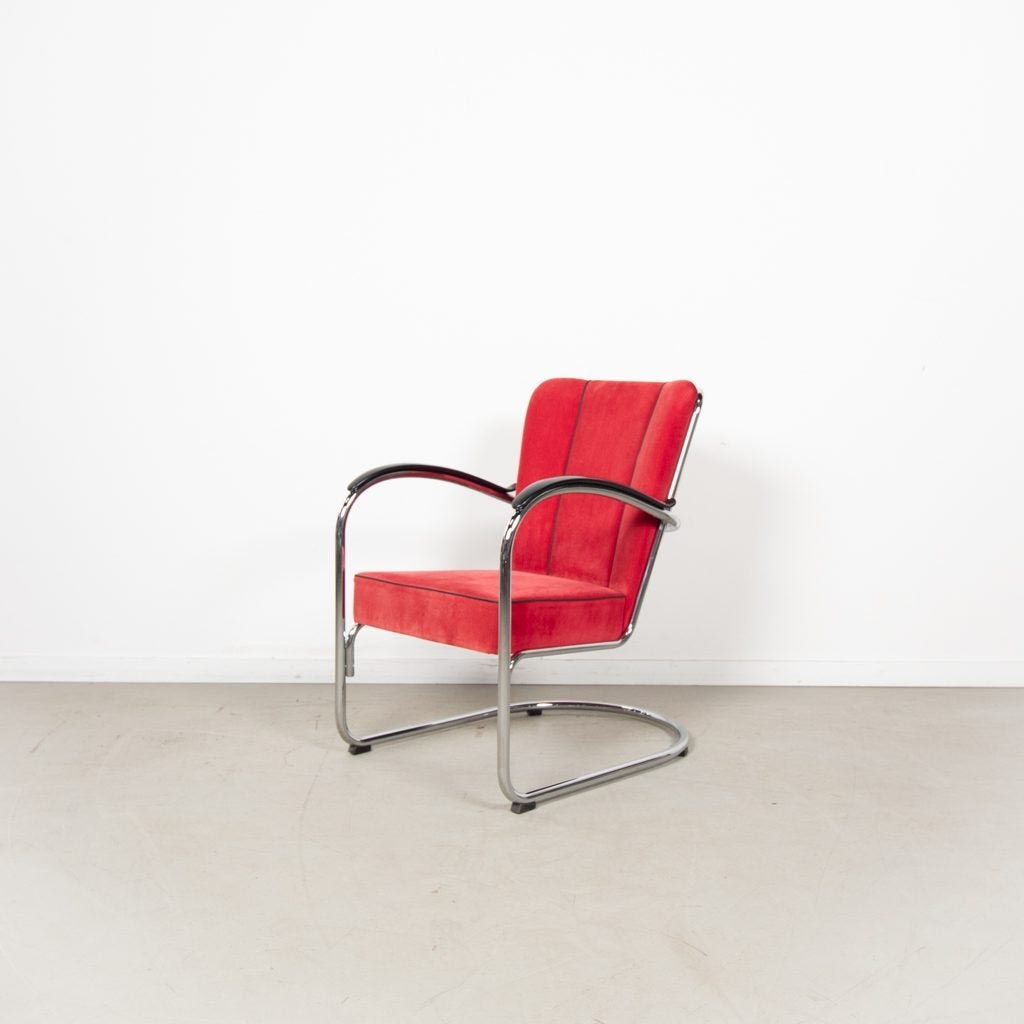 Gispen 412S Fauteuil Rood Ribstof, Niet ingevuld, Zo goed als nieuw, Niet ingevuld, Niet ingevuld