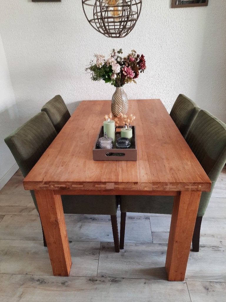 Eethoek met 4 stoelen, Huis en Inrichting, Tafels | Eettafels, Ophalen, Gebruikt, Teakhout, 50 tot 100 cm