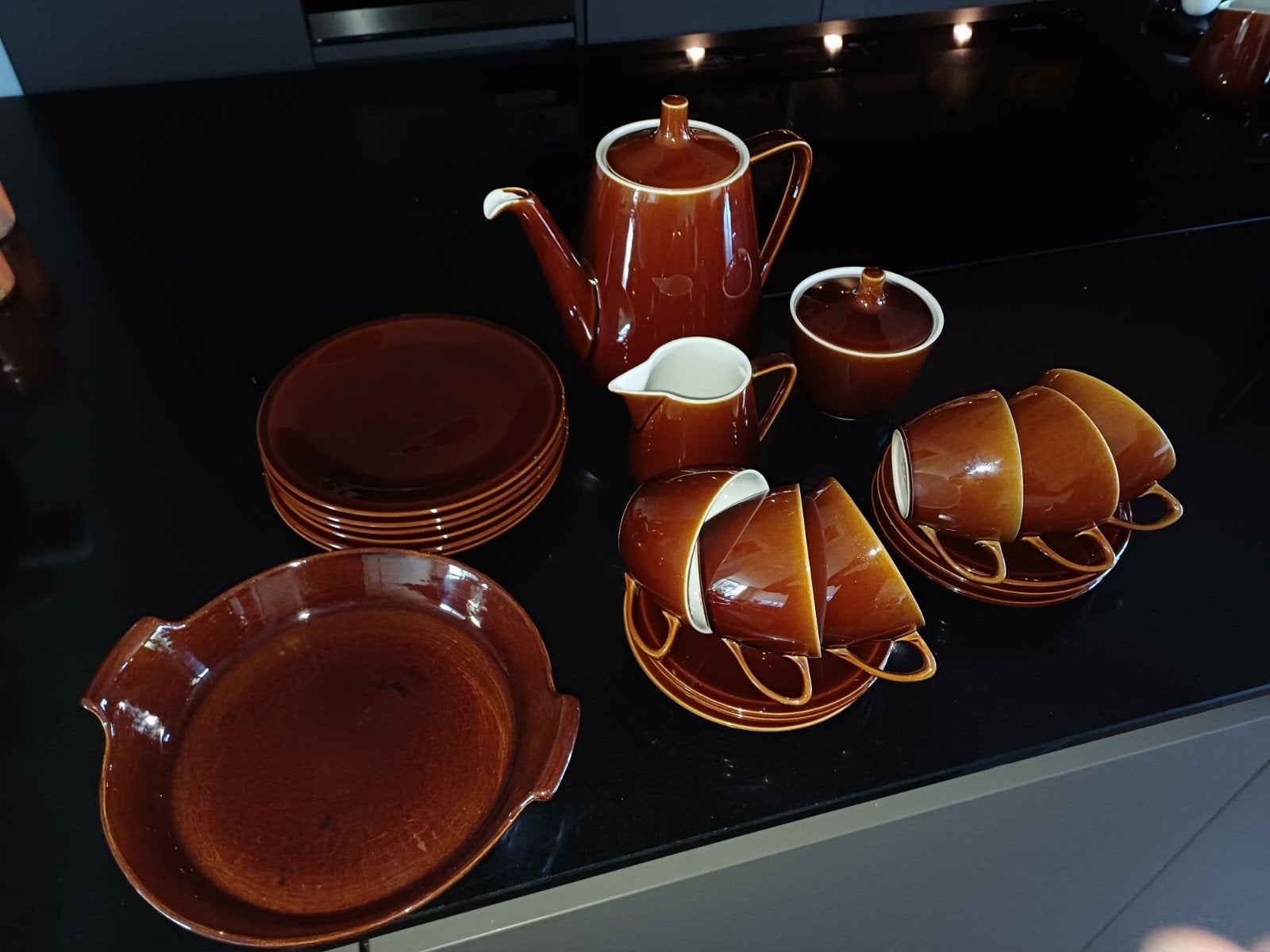 Vintage Villeroy & Boch koffieservies bruin, Antiek en Kunst, Ophalen of Verzenden