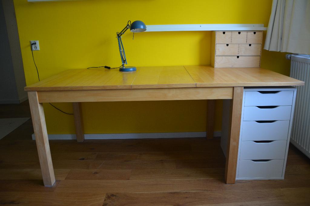 Eettafel / Buro Ikea 84*140/180/220, Ophalen, Gebruikt, 50 tot 100 cm, Rechthoekig