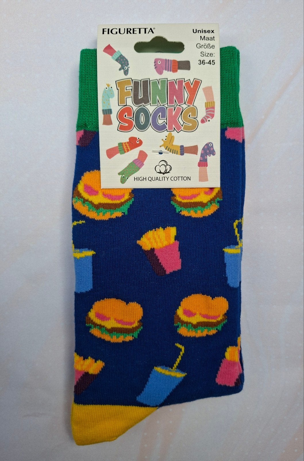 Funny Socks; One Size met een Fastfood-print, Sokken en Kniesokken, Overige kleuren, Nieuw, Overige maten