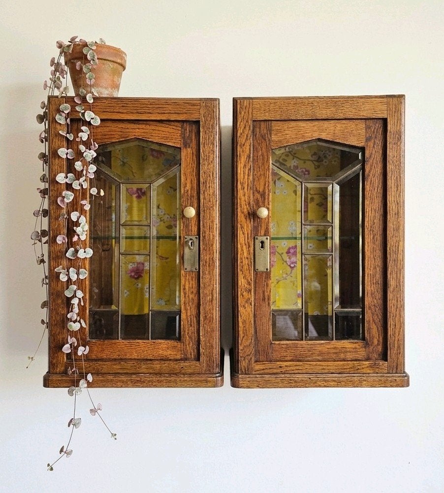 🌿2 antieke eiken Art Deco wandkastjes vintage hangkastjes, Antiek en Kunst, Curiosa en Brocante, Ophalen of Verzenden