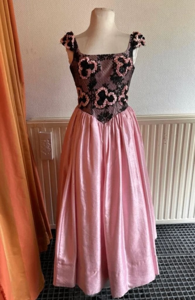 Vintage Prinsessenjurk Roze Zwart Maat M, Maat 38/40 (M), Galajurk, Ophalen of Verzenden, Vintage