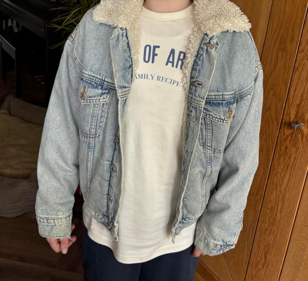 Gevoerd teddy spijkerjack H&M maat XS, Kinderen en Baby's, Ophalen of Verzenden, Gebruikt, Jongen of Meisje, Jas
