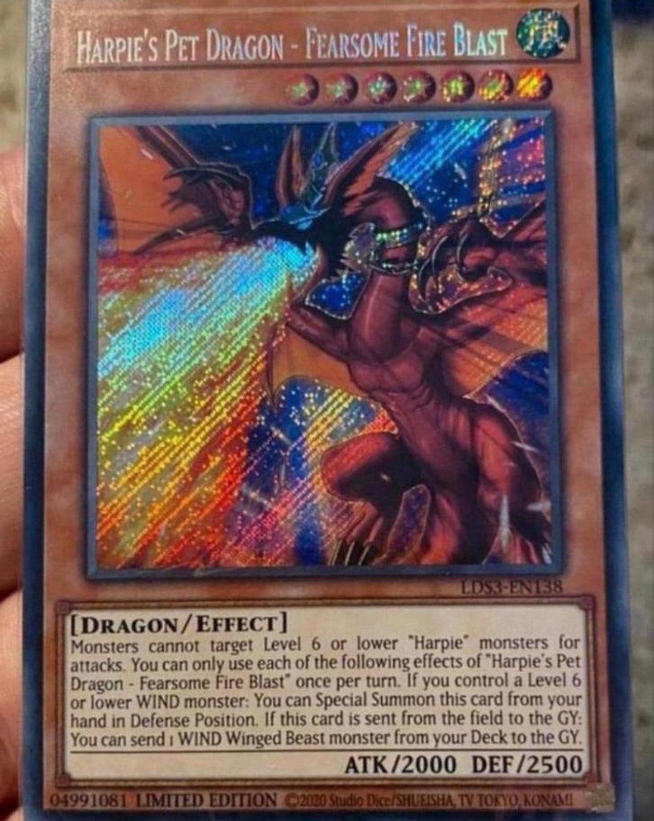 Yu-Gi-Oh! Harpie's Pet Dragon - Fearsome Fire Blast Sealed !, Ophalen of Verzenden, Zo goed als nieuw, Losse kaart, Foil
