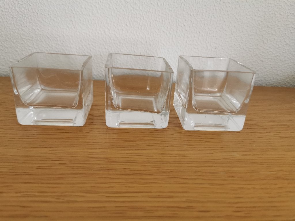 3 glazen vaas/bak/waxinehouder 6x6 cm hoogte 6 cm, Ophalen of Verzenden, Nieuw