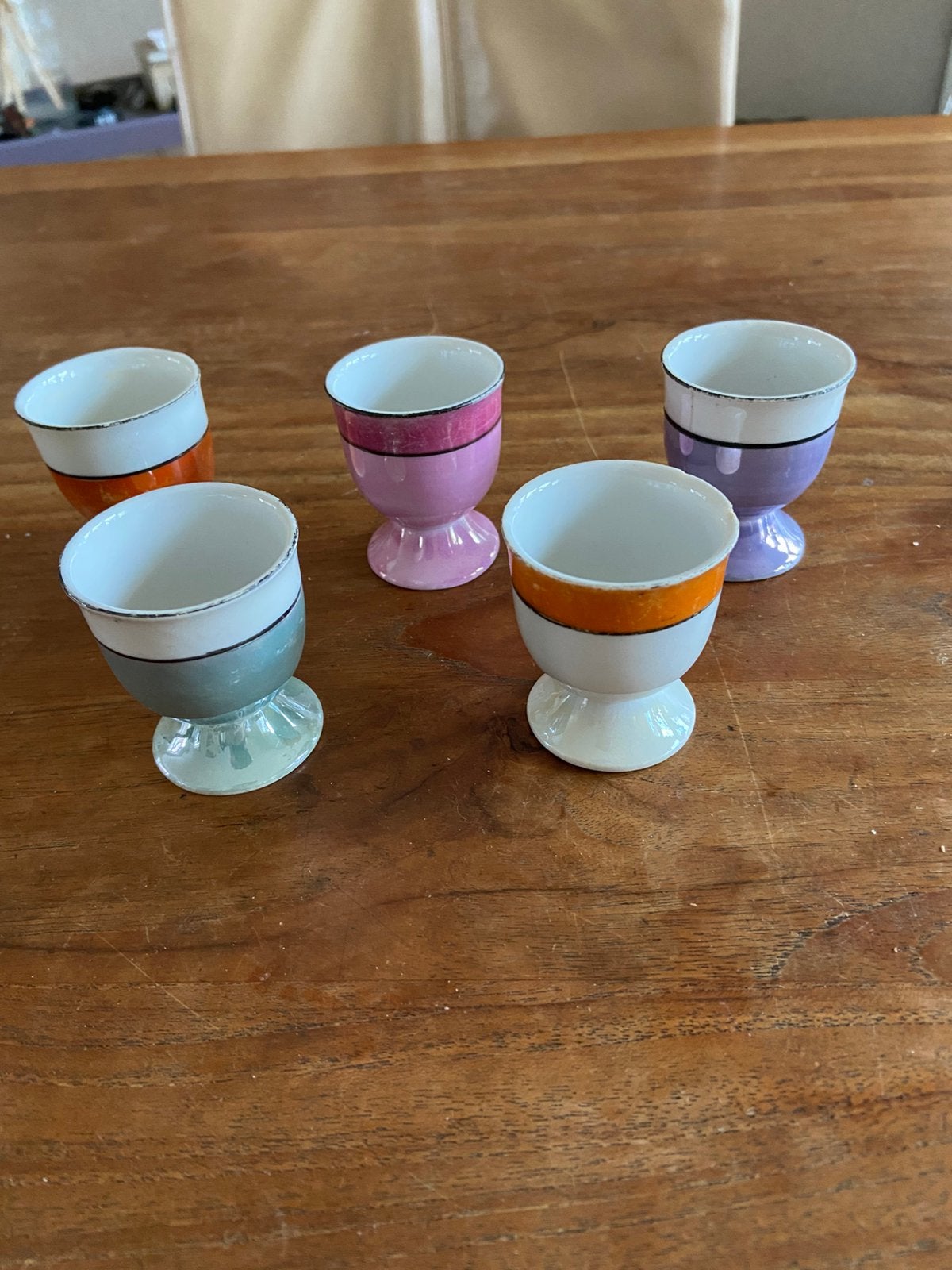 Vijf vintage eierdopjes, Gebruikt, Overige typen, Ophalen of Verzenden, Overige stijlen