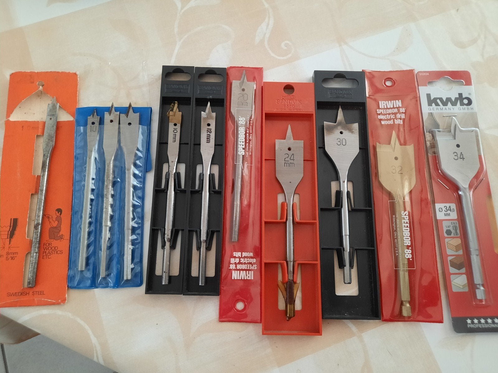 Diverse set speedboren voor hout, 10mm t/m 34mm, Ophalen of Verzenden, Gebruikt, Overige typen