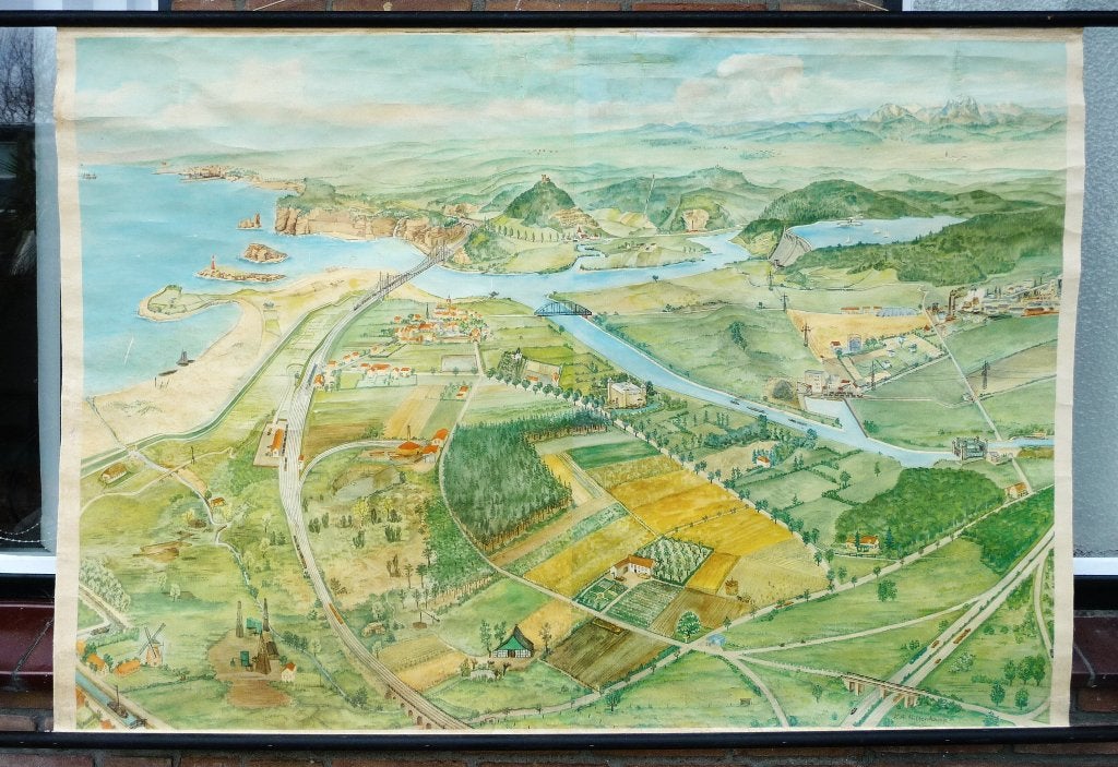Oude schoolplaat met vele en diverse landschappen, Ophalen of Verzenden, Natuur en Biologie