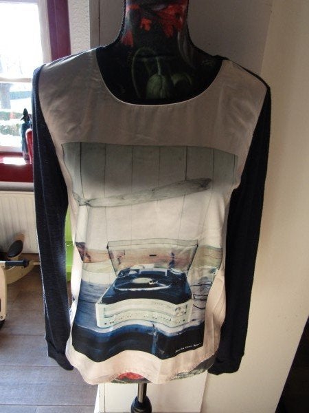 F1459 MAISON SCOTCH mt 1 (36) top donkerblauw ecru, Maison Scotch, Zo goed als nieuw, Lange mouw, Maat 36 (S)