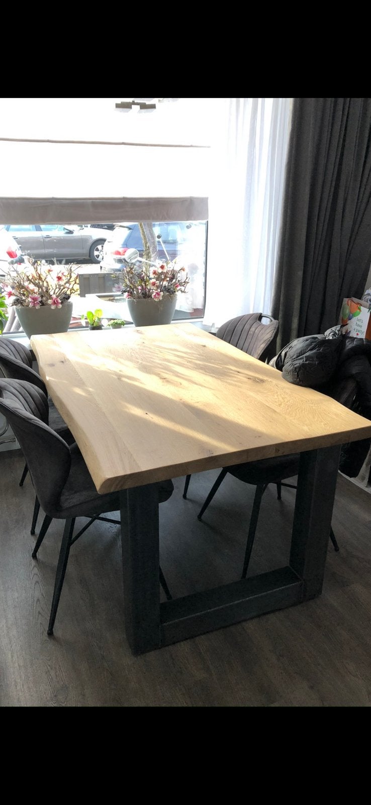 Boomstam eettafel eiken, Huis en Inrichting, Tafels | Eettafels, Ophalen, Eikenhout, 50 tot 100 cm, Zo goed als nieuw