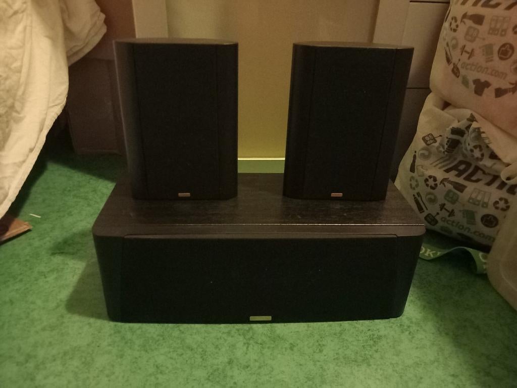 Jamo Sat 200 II en Jamo center 18 speakers luidsprekers., Ophalen of Verzenden, 60 tot 120 watt, Front, Rear of Stereo speakers