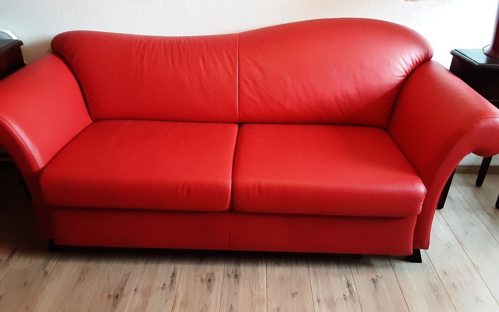 Rood leren bedbank als nieuw !, Ophalen, Gebruikt, 75 tot 100 cm