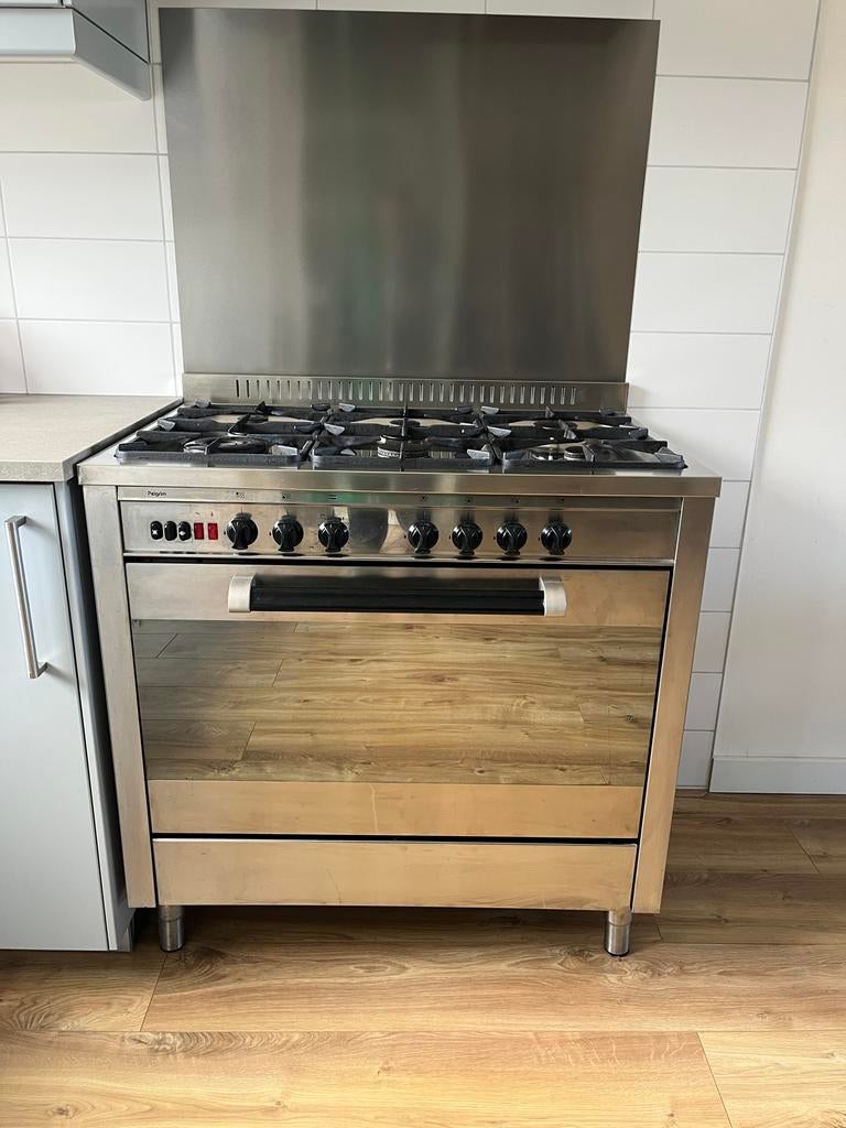 Pelgrim AM900RVS/P01 90 cm RVS gasfornuis, Ophalen, 60 cm of meer, Grill, Zo goed als nieuw