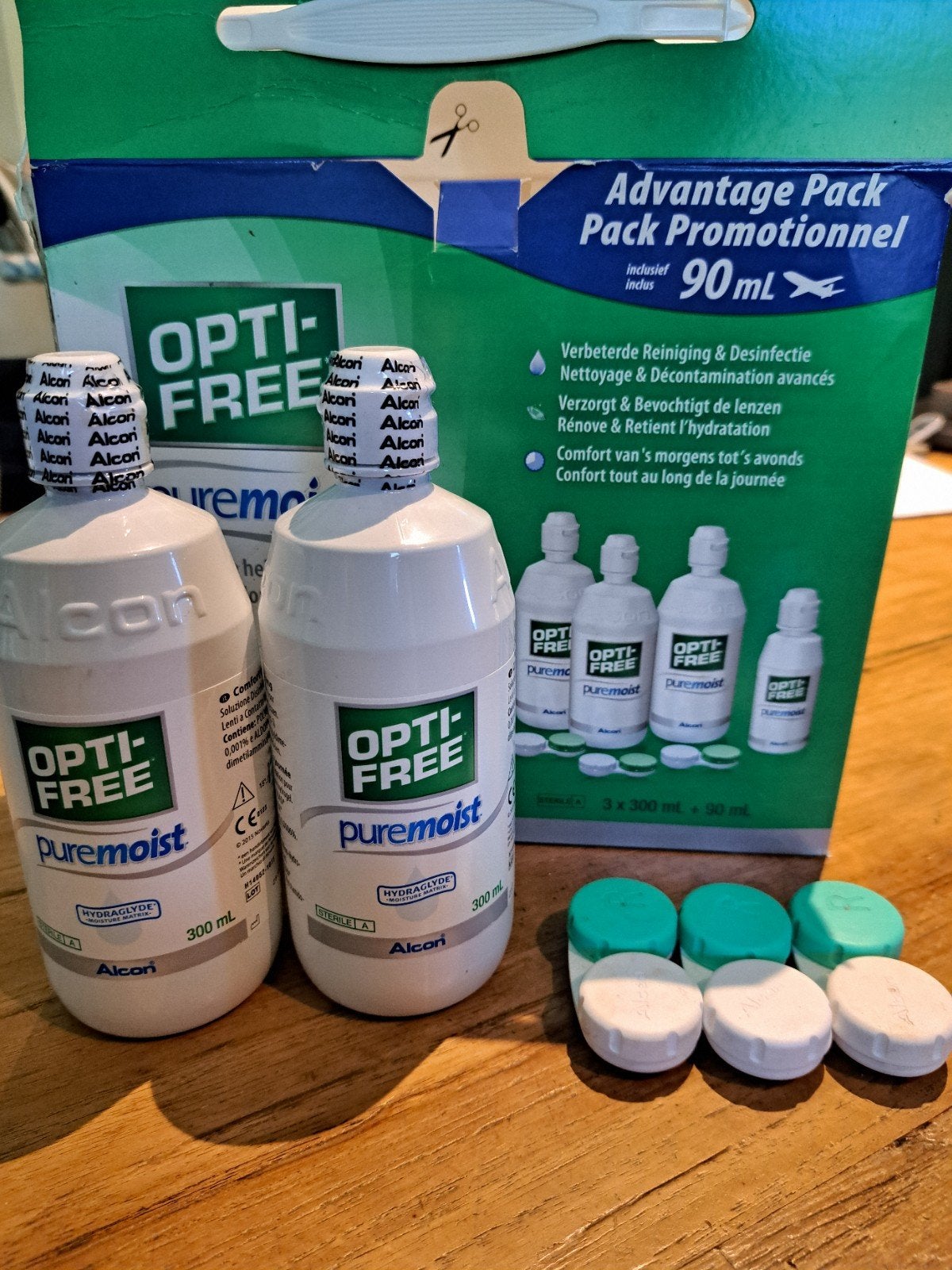 Opti-Free Puremoist lenzenvloeistof + 3 lensdoosjes, Ophalen of Verzenden