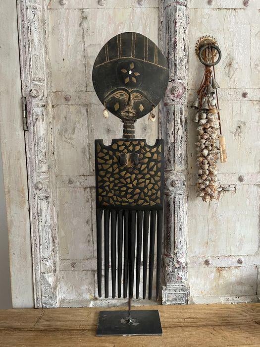 XL Ashanti Akua'ba shell fork doll uit Ghana, Ophalen of Verzenden, Handgemaakt, Hout