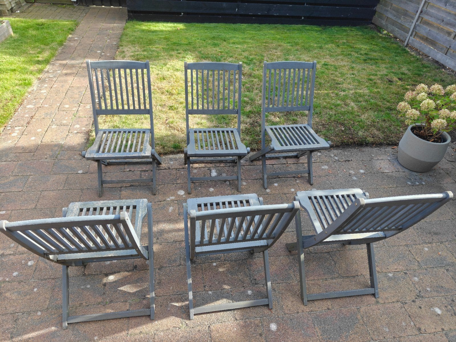 6 houten klapstoelen acaciahout - opknappers, Ophalen, Gebruikt, Hout, Inklapbaar
