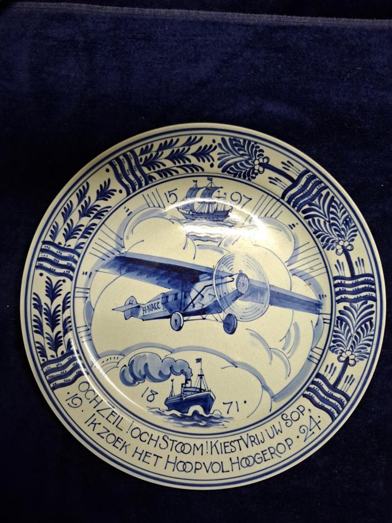 Delfts Blauw Herdenkingsbord KLM Vliegtuig 1919-1924, Ophalen of Verzenden