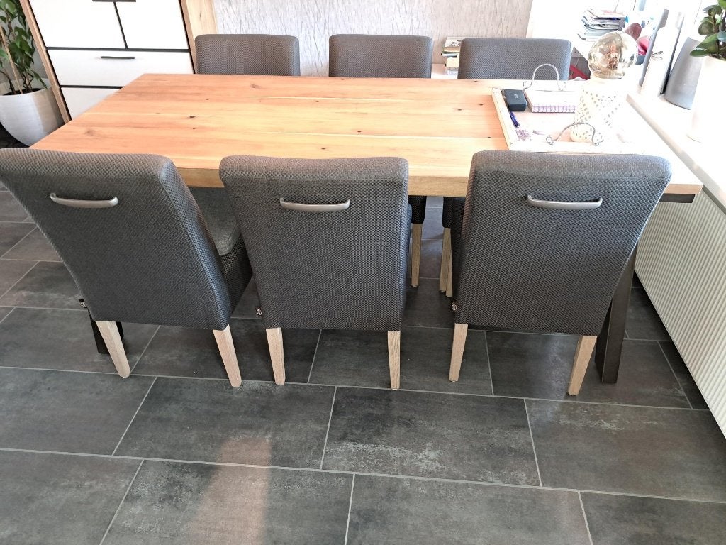 Set van 6 Henders & Hazel eetkamerstoelen, Huis en Inrichting, Stoelen, Ophalen, Gebruikt, Stof, Grijs