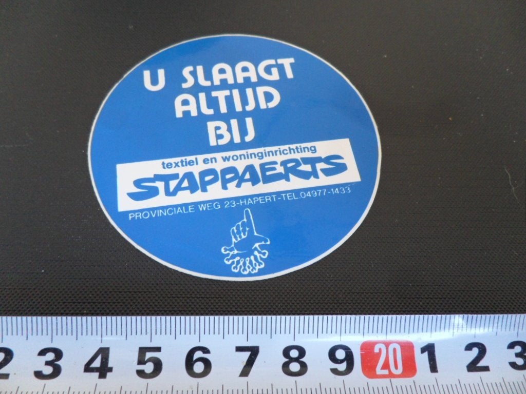 sticker Hapert STAPPAERTS textiel en woninginrichting, Verzamelen, Stickers, Ophalen, Zo goed als nieuw