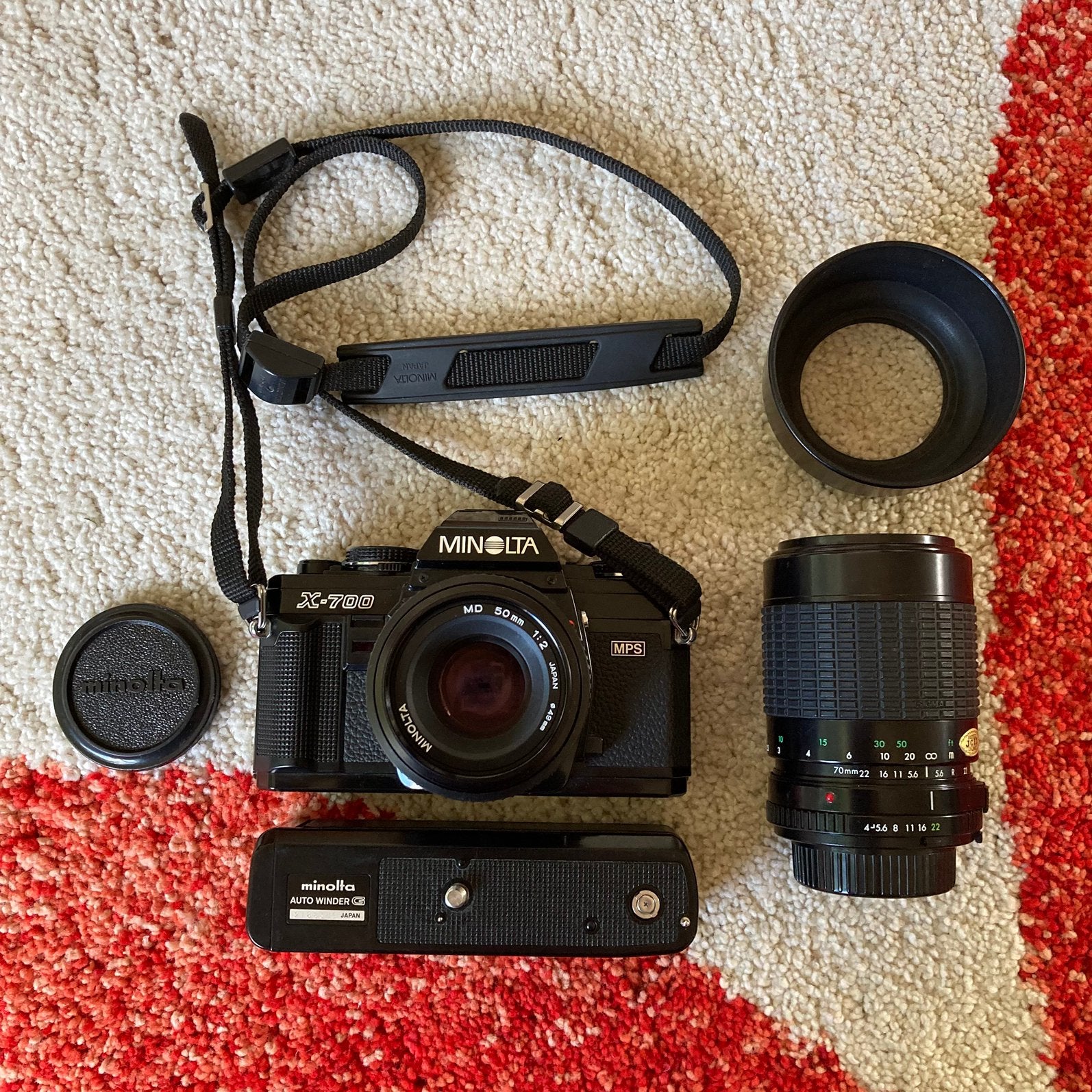 Minolta X-700, 50mm, zoom, winder - complete set, Audio, Tv en Foto, Ophalen of Verzenden, Zo goed als nieuw, Spiegelreflex, Minolta