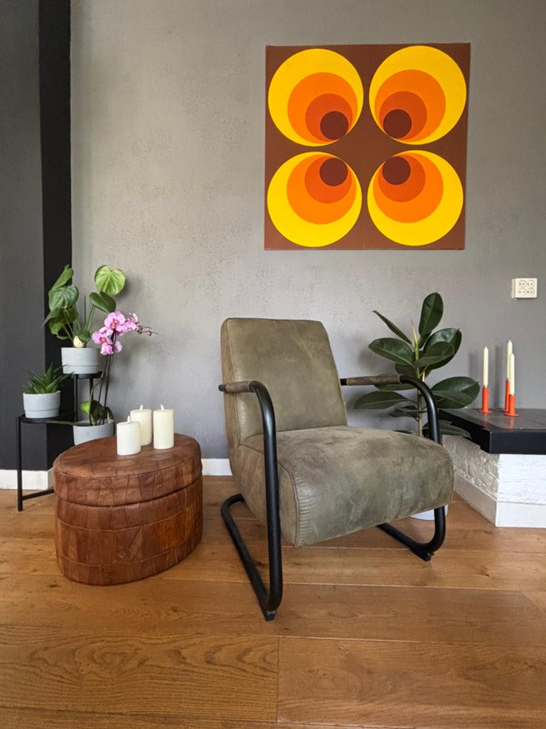 Moderne groen leren fauteuil, Huis en Inrichting, Fauteuils, Ophalen of Verzenden, 75 tot 100 cm, Leer, 50 tot 75 cm