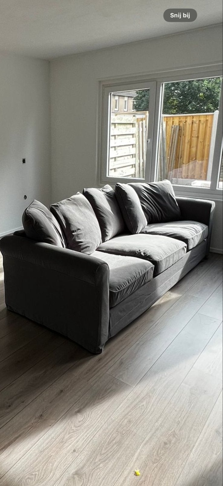 Comfortabele grijze driezitsbank, Ophalen, Gebruikt, Driepersoons, 75 tot 100 cm