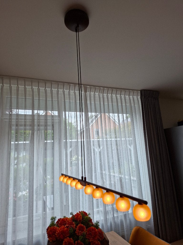 Hanglamp brons kleur, Ophalen of Verzenden, Gebruikt, Glas, G4