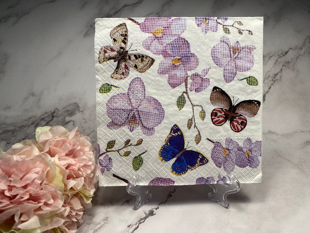 Knutsel servetten vlinders en orchidee decoupage nr 605, Ophalen of Verzenden, Nieuw, Knutselmateriaal