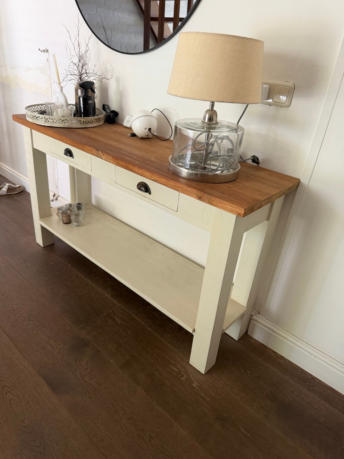 Sfeervolle console tafel met lades en opbergplank, Ophalen, Gebruikt, 100 tot 150 cm, Overige houtsoorten