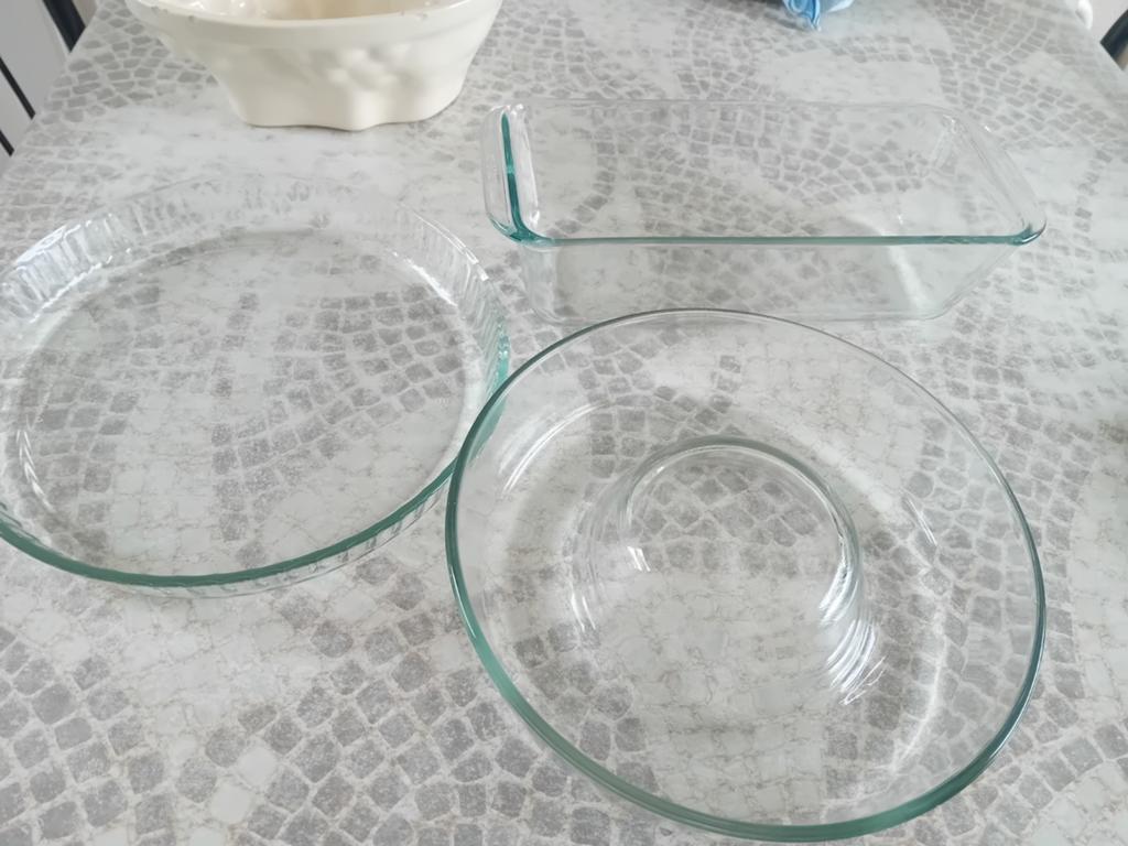 3 glazen gebaks vormen pyrex bijna nooit bebruikt, Ophalen of Verzenden, Zo goed als nieuw, Rond, Glas